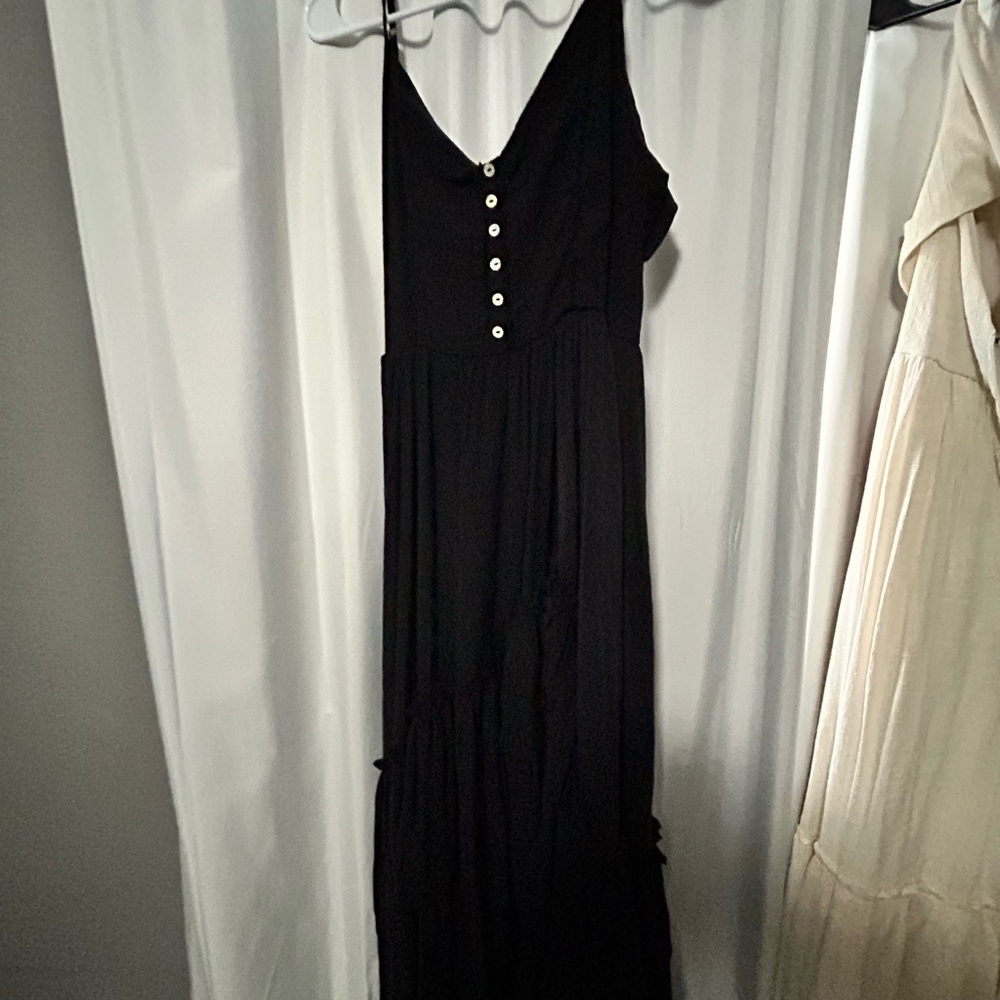 Joyfolie Black Buttoned Maxi Sundress V-Neck Cocktail